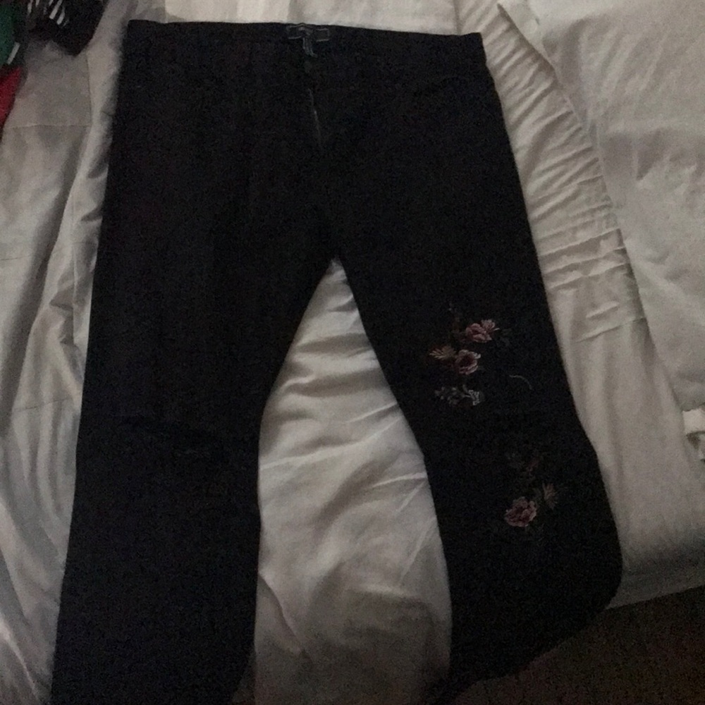 Forever 21 black jeans with flowers